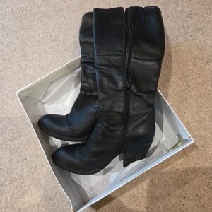 Steve Madden Black Mid-Calf Heeled Leather Boots